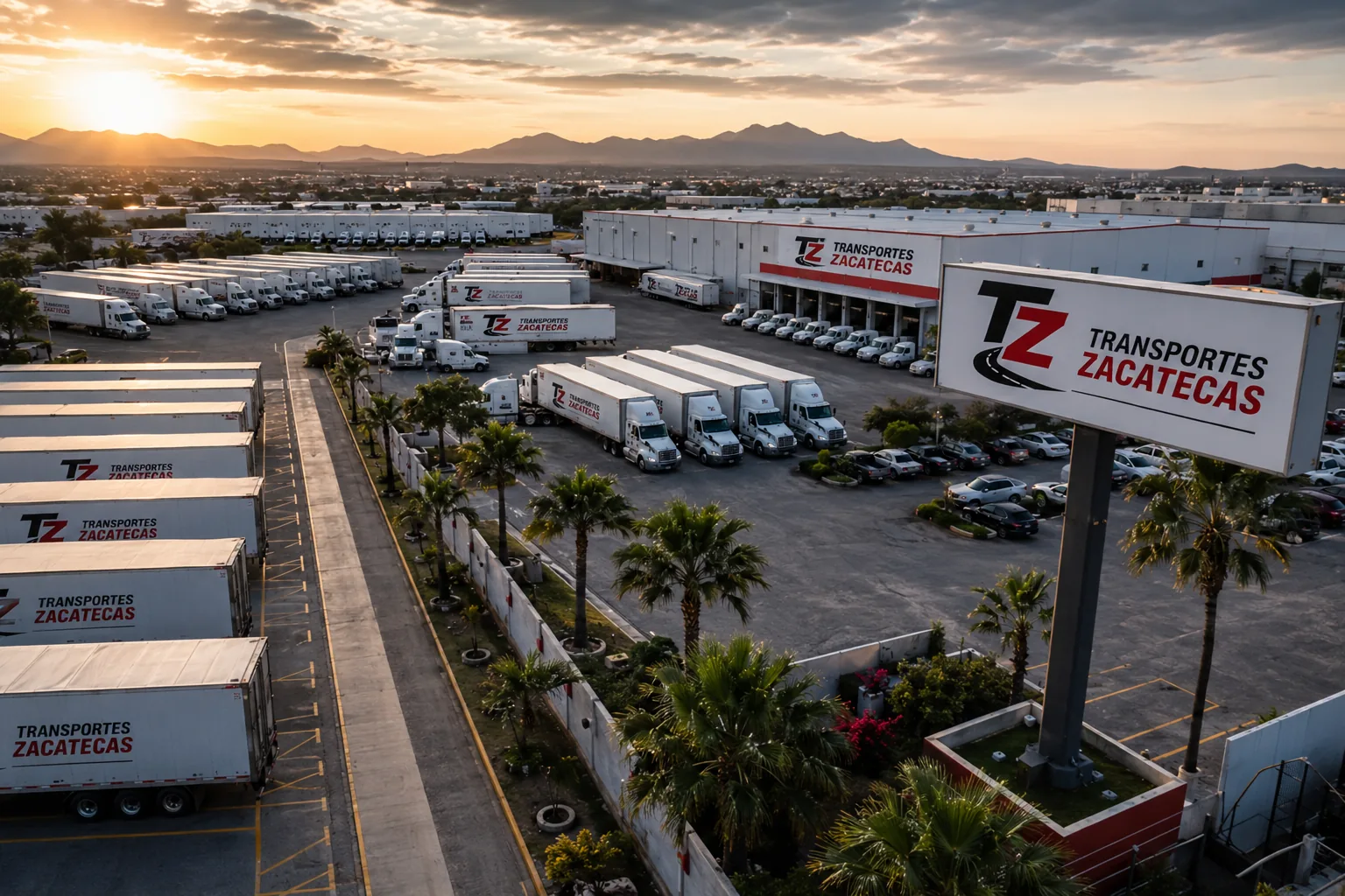 Patio operativo de Transportes Zacatecas con unidades y señalización